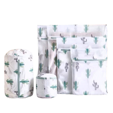 自然印花防纏繞洗衣袋 6件套裝，聚酯纖維網布，多尺寸：60x60cm, 50x60cm, 40x50cm, 30x40cm, 16x16cm, 33x22cm, 仙人掌, 1組