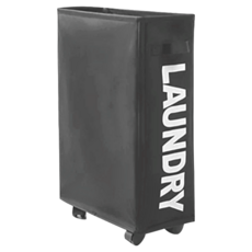 夾縫牛津布束口收納籃 - 萬象滾輪 提手設計 可拆卸摺疊收納, 57 x 39 x 19cm, 黑色, 1個