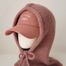 VARVISU Ruto針織編織鈕扣綁帶巴拉克拉法帽圍脖, 粉色, 1入