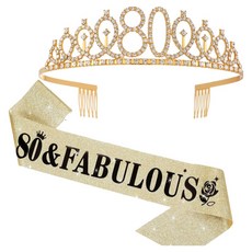 瑪莉貝兒 各年齡水鑽派對皇冠 + 肩帶 八十大壽派對用品組, 1套, 金色
