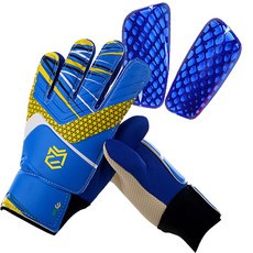 減震足球守門員護脛兩側佩戴+手套套組, 藍色