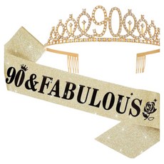 Merry Belle 按年齡水鑽派對皇冠 + 肩帶 九十大壽 派對用品套組, 金色, 1套