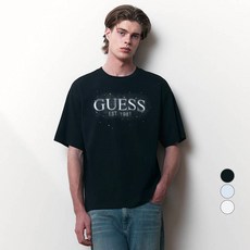 게스 남녀공용 블러 프린트 면 반팔 티셔츠 NP2K5490