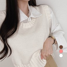 밀키버터 여성용 도톰 크롭 니트 조끼 MB2177