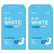 화이트 수퍼흡수 울트라슬림 생리대 날개형, 중형, 36개입, 2개