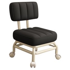 Skylife 方形靠背 鐵架滑輪矮凳 科技布 海綿, 黑色, 1個