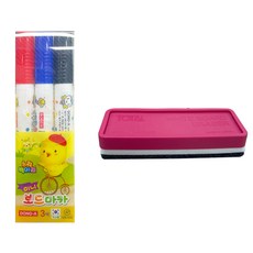 Dong-A Yellow Chick 迷你白板筆 3 色 x 12p + 板橡皮擦套裝, 紅、藍、黑, 1套