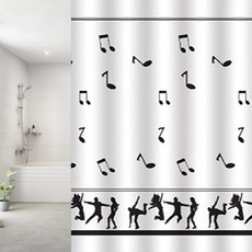 SUNDECO 野花印花織物防水浴簾, 1個, 音符印花