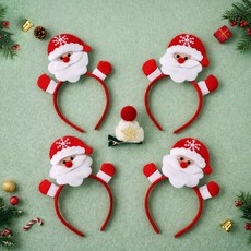PARTYSHOW 聖誕老人娃娃髮箍 4入 + 毛帽聖誕髮夾, 混合色 + 髮夾(白色), 1套
