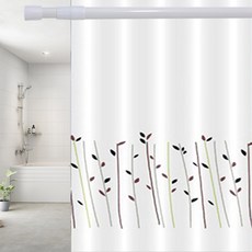 SUNDECO 防水浴簾+浴簾環 12入+彈簧式伸縮桿, 野花款, 1組