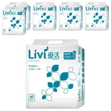 LIVI 優活 抽取式柔拭紙 100抽 紙張細膩柔滑 高效吸水性, 8包, 6袋