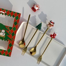 Kooleepool 甜點餐具組 紅色D 4入, 湯匙2種 + 叉子2種, 1套