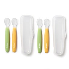 Petit Nuve 矽膠嬰兒食品勺 + 盒裝, 綠色+黃色, 2組