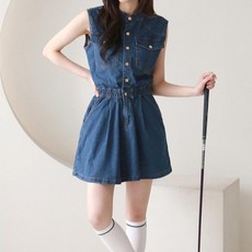 luxgolf 女款丹寧牛仔無袖彈性連身裙 MDG25M104W