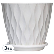 Theia 現代鑽石塑膠花盆 + 託盤組, 白色, 3套