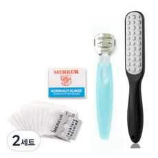 플로리빙 발 각질 굳은살 제거 면도기 블루 + 면도날 10p + 각질제거기 세트, 2세트