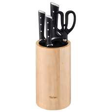 Tefal 特福 冰鑄不鏽鋼系列 刀具五件組, 1套, 主廚刀 + 萬用刀 + 削皮刀 + 廚用剪刀 + 橡膠木刀座