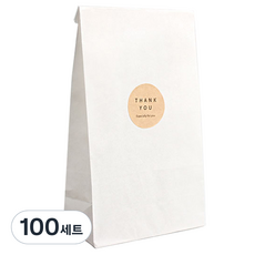 方底紙袋 + 感謝牛皮圓形貼紙組, 白色, 100套