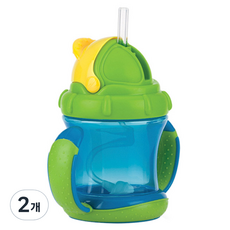 Nuby 翻蓋式重力球吸管杯, 藍色, 210ml, 2個