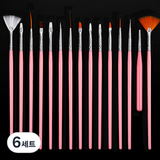 타이탄 네일 아트 브러쉬 15종 세트, 6세트, 핑크