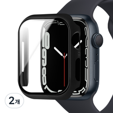 아이몰 애플워치 9H 강화유리 풀커버 프레임 케이스, 블랙, 2개