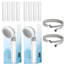 HappyDarling 3WAY過濾花灑+4p過濾器+2m防垢軟管套件, 2組, 灰色