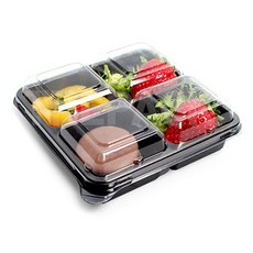 方形塑膠盒 4格 黑色, 50件, 1個