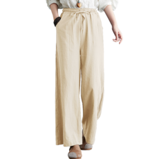 Yutobalance 女性透氣闊腿亞麻百搭長褲