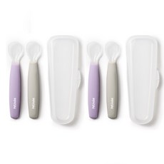 Petit Nuve 矽膠嬰兒食品勺 + 盒裝, 灰色+紫色, 2組