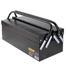 deLi 得力 工具 手提式多用途鋼製折疊雙提把雙層收納工具保管工具箱 黑色 DL6231, 1個