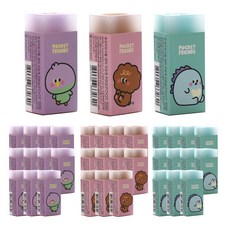 Pinkfoot Pocket Friends Center橡皮擦 3款, 薄荷綠+粉色+紫色, 24組
