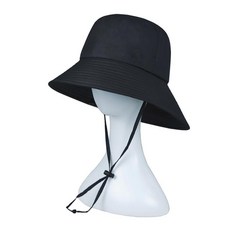 lupeo 長版寬邊抽繩防水高爾夫圓頂Oversize大頭漁夫帽 盆帽, 1個, 黑色