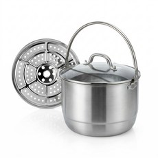 comet 家用多功能不鏽鋼迷你湯鍋 5L + 蒸盤組, 銀色, 1套, 34cm