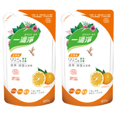 一滴淨 99.5% 綠茶蔬果碗盤洗潔精補充包，減少垃圾產生，洗滌首選, 800g, 2包