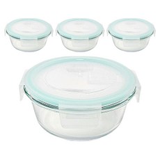 슈와츠코리아 내열 유리 나눔 세트 원형 1칸, 4세트, 반찬통(400ml) + 뚜껑