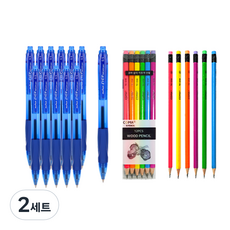 문화연필 에버펜 0.5mm 12p + 투코비 코마 삼각 지우개 연필 TC-208 B 12p 세트, 파랑(볼펜), 2세트