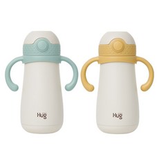 마더케이 허그 스테인리스 빨대컵, 350ml, 2개, 민트 + 머스터드