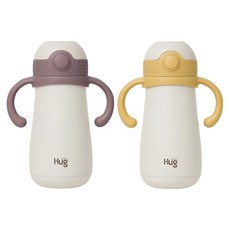 마더케이 허그 스테인리스 빨대컵 2종 세트, 350ml, 1개, 플럼 + 머스터드