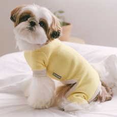 PETSLAND 雙排扣鬆餅格紋連身衣, 黃色