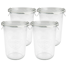 WECK 743 玻璃罐 + 可可牛奶色矽膠蓋 4入組 850ml, 4組