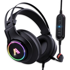ATWO 虛擬7.1聲道震動RGB麥克風電競耳機, AG0501, 黑色