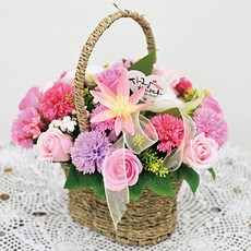 Garden in the City 可愛康乃馨人造花籃, 粉色的