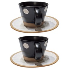 JUST HOME 圓點下午茶5件組, 12吋橢圓盤30.5 x 20.5 x 2.5cm + 盤16 x 1.5cm 2個 + 咖啡杯9.5 x 12.5 x 7cm 220ml 2個, 黑色, 1組