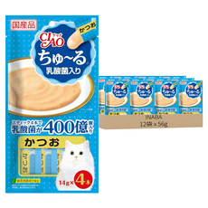 INABA CIAO 啾嚕 肉泥 4條, 鰹魚 乳酸菌配方, 56g, 12袋
