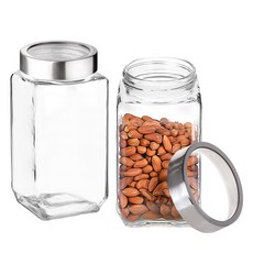 Hello Kitchen 透明蓋方形密封玻璃瓶, 1L, 2個