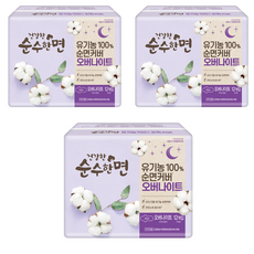 순수한면 생리대 날개형, 오버나이트, 12개입, 3개