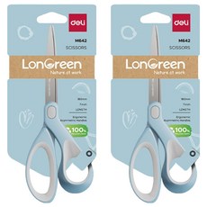 델리 LONGREEN 잡기편한 중대형 문구 사무 소프트그립 재단 가위, 블루, 2개