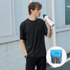 BASIC HOUSE 男女通用 Cool Breeze Airdry 標準版型圓領短袖T恤 LATS0117 2件組, 黑色