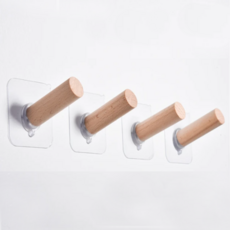 居家達人 強力無痕貼實木掛勾加長上翹款 櫸木/胡桃木, 櫸木色, 1組