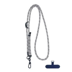 多功能手機掛繩 強韌營繩款 附手機夾片 8mm編織尼龍, 線條 白色 + 黑色, 1條